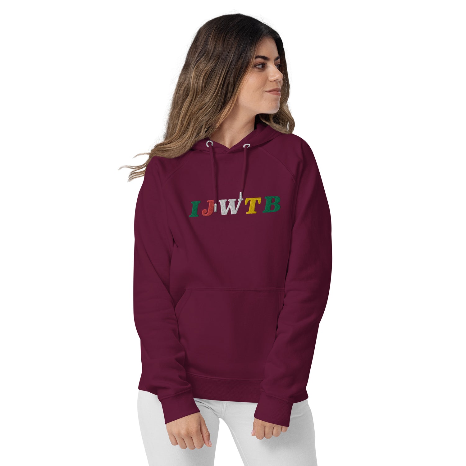 I.J.W.T.B. Embroidered Unisex eco raglan hoodie